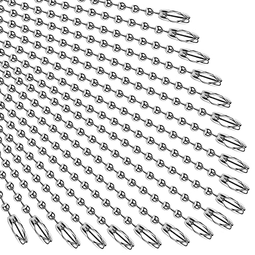 SANNIX 100Pcs Ball Beads Chain, Bulk Dog Tag Metal Chain, 4.72 Inches Ball Chain Keychains with Connectors (Silver)