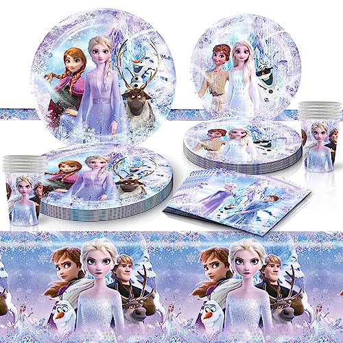 Frozen 81 PC Birthday Party Supplies - Tableware Set Includes 40 Plates, 20 Napkins, 20 Cups, 1 Tablecover for Boys Girls Birthday Party, Baby Shower Decorations