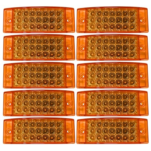 All Star Truck Parts] Qty 10 Amber 6" 21 LED Side Marker Clearance Light Rectangle 12V Truck Trailer Camper Boat Marine 6x2 Rectangular Surface Mount [Sealed and Waterproof]