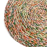 KAZI Essentials Boho Round Woven Placemats – Set of 6, Natural Wicker Raffia Placemats, Straw Braided Heat Resistant Non-Slip Weave, Eco-Friendly Handmade by African Artisans (13" Round, Rainbow)