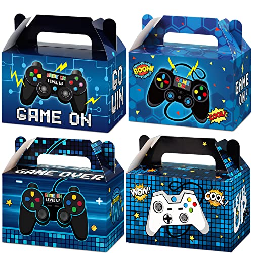 12 Pcs Video Game Bags Gamer Party Favors Treat Gift Boxes Gamer Candy Bags Gaming Party Favors Goody Boxes for Kids Boys Video Game Birthday Decorations Supplies 6 x 3 x 3.5 Inches（Blue）