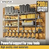 Spampur Power Tool Organizer, 15 Min Quick Assembly & Max 150lb load by Heavy Duty Metal, 4 shelves 8 Slots for Cordless Drill in Garage/Workshop/Pegboard/Shed Suitable for Father's Day