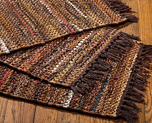 HF by LT Tucson Leather Placemats, 13 x 19 inches, Set of 4, Handwoven Recycled Leather and Soft Cotton, Brown