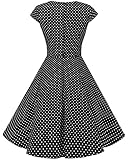 Bbonlinedress Women Short 1950s Polka Dot Retro Vintage Cocktail Party Swing Dresses Black Small White Dot M