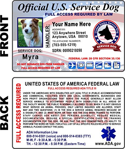 Service Dog ID Card (Custom Printed) Holographic Identification - Free Zip-Lock Pouch Included