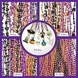 Becfupo 100Pcs Halloween Bead Necklaces Bulk In Multiple-Shapes, Purple Orange Black Beads Necklaces With Pumpkin Ghost Pendants For Halloween Party Favors, Halloween Party Decoration