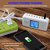 60W/12A 8-Port Desktop Charging Station Multiple USB, Multi Port Travel Fast Wall Charger Hub with LCD for Smart Phones, Tablet and More (White)