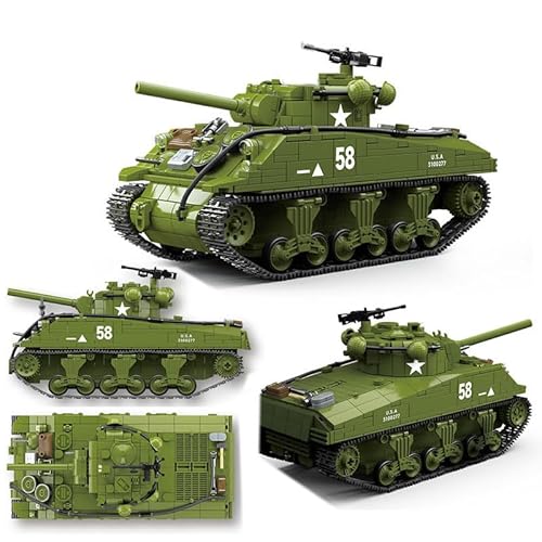 Generic WW2 Military Classic Model World War II M4A3 SHERMAN Medium Tank Building Blocks Toys Bricks for Boys (1175Pcs) Ages 15 and Up (100277)- without Original Box