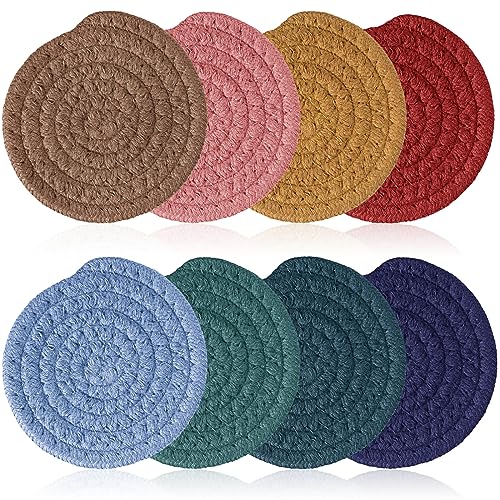 Tanlade 8 Pcs Cotton Coasters Absorbent Boho Heat Resistant Braided Coasters Minimalist Cotton Woven for Drinks Coffee Table for Table Protection Home Decor Housewarming Gift(3.94 Inch,Multi Color)
