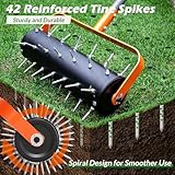 Walensee Rolling Lawn Aerator, Heavy Duty Manual Aerator Tool with 42 Spikes, Lawn Spike Aerator Roller with 71" Adjustable Handle, Soil Penetrator Push Lawn Aeration for Garden Yard Patio