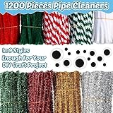 Jenaai 1300 Pcs Christmas Colors Pipe Cleaners Craft Supplies 1200 Pipe Cleaners Bulk Chenille Stems for DIY 100 Adhesive Wiggle Eye Art Craft Supplies Decoration(Classic Color)