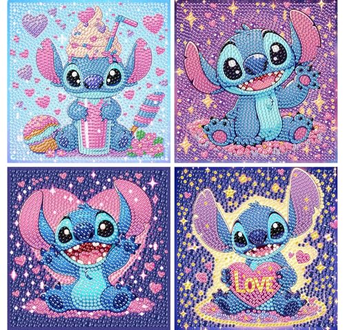 KOJEFCV 4 PCS Diamond Art Painting Kits for Kids,Cartoon Diamond Art for Kids Ages 4-8-12,Cartoon Gem Kit Crafts Beginners for Gift Home Wall Decor(6x6inch)