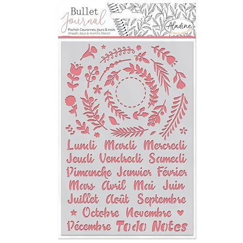 Aladine - Crowns, Days and Months Stencil for Bullet Journals - Scrapbooking and Crafts - A5 Size Stencil with Brush Style Letters