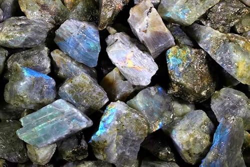 Zenkeeper 1Lb Raw Labradorite Stones for Tumbling, Polishing, Rough Labradorite Crystals Bulk Rough Gemstone for Jewelry Making, Healing, Meditation, Reiki