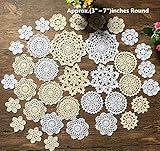 MINDPLUS Set of 36 Small Hand Crochet Doilies Mini Cotton Crocheted Lace Doilies for Crafts,3-6 Inches Snowflake Style White Beige