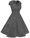 Bbonlinedress Women Short 1950s Polka Dot Retro Vintage Cocktail Party Swing Dresses Black Small White Dot M