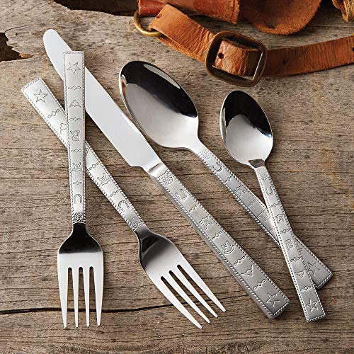 Rope & Brands Stainless Steel Flatware Set (20 Pcs) - Western-Inspired Heavy Gauge 18/10 Stainless Steel