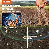 VEVOR Waterproof Metal Detector, 12" Coil, Professional Rechargeable Gold Detector, 39-50 in Adjustable with LCD 7 Modes Advanced DSP Chip Bluetooth Headset, IP68 for Detecting Gold Treasure Hunting