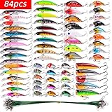 Aorace 84pcs Fishing Lures Set Metal Jigging Spoon Hard Baits Minnow Crankbait VIB Swimbait for Bass Pike Fit Saltwater and Freshwater