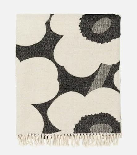 MARIMEKKO Unikko Blanket 130 x 180 cm, Anthracite/Ecru, Wool/Cotton
