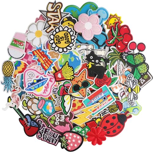 100Pcs Random Assorted Styles Embroidered Patches, Sew on/Iron on Patch Applique for Clothes, Dress, Hat, Jeans, DIY Accessories