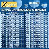 XBVV 407 Pcs Universal SAE O Ring Assortment Kit，32 Inch Sizes Standard Nitrile Rubber O'ring Set for Automotive Hydraulic Faucet Professional Plumbing Pressure Washer Air or Gas Sealing Repair