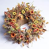 JINGHONG Fall Wreaths for Front Door 24 Inch Artificial Fall Wreath Large Autumn Wreath for Outside Wall Porch Harvest Thanksgiving Day Celebration