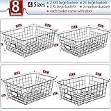 8 Set, Extra Large Wire Baskets for Organizing with Lables, Cabinet Pantry Organization and Storage Bins - Metal Basket for Kitchen, Laundry, Garage, Fridge, Bathroom Countertop Organizer, Black