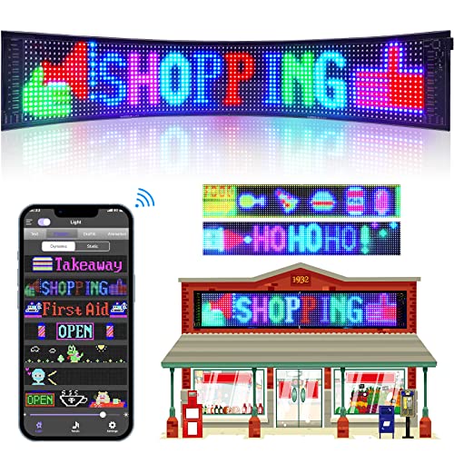 Programmable Led Sign, Scrolling Message Led Shop Signs Flexible Digital Display Board, App Control Led Matrix Panel, DIY Custom Text Graffiti Animation for Store Car Bar Hotel Advertising