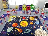 KC Cubs Outer Space Solar System Road Play Educational Learning & Fun Game Boy & Girl Kids Rug Carpet for Children Bedroom, Toddler Classroom and Baby Playroom Floor Mat, Playtime Adventure Activity