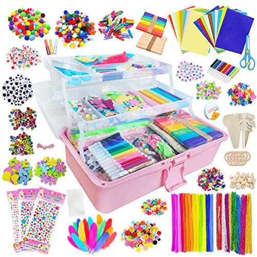Itopstar 3000 Kids Arts and Crafts Supplies for Kids Crafting Supply in 3 Layered Plastic Art Box All in One Ages 4 5 6 7 8 9 10 11 & 12 Year Old Girls & Boys Crafting Supply Set