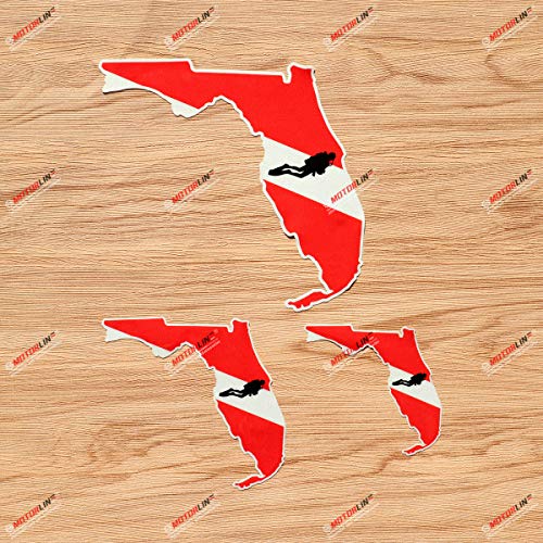 Scuba Diver Flag Florida Map Diving Decal Vinyl Sticker - 3 Pack Reflective, 3 Inches, 4 Inches, 6 Inches - for Car Boat Laptop Cup Phone