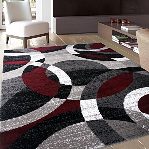 Rugshop Contemporary Abstract Circles Perfect for high Traffic Areas of Your Living Room,Bedroom,Home Office,Kitchen Area Rug 7'10" x 10'2" Red