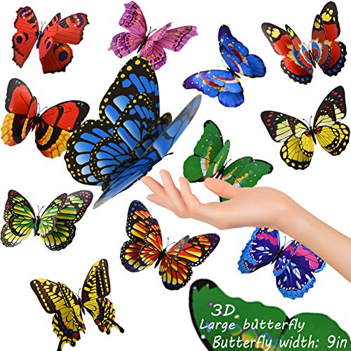 12PCS Giant Butterfly Wall Stickers Decor,3D Large Butterflies Wall Magnetism Decals Removable DIY Home Art Decorations for Birthday Party Christmas Wedding Kids Room Bedroom