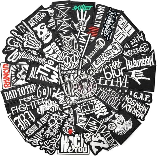 50PCS Rock Band Patches Iron On Punk Patches Heavy Metal Patches for Jackets Embroidery Music Hippie Badges Clothes Stickers DIY Appliques Sewing Stripes (Black)