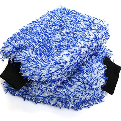 TAKAVU New Car Wash Mitt, 2 Pack Premium Cyclone Microfiber Washing Gloves, Holds Tons of Sudsy Water for Effective Washing, Machine Washable, Lint Free, Scratch Free (Blue)