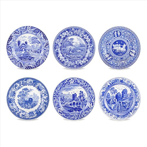 Spode Blue Room Collection Plates | Set of 6 | Dinner, Salad, Pasta, and Appetizer Plate | 10.5-Inch | Fine Earthenware | Microwave and Dishwasher Safe | Made in England (Traditions)