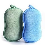 BabaMate Baby Bath Sponge - Ultra Soft Baby Sponge for Bathing - Kids Bath Sponges for Infants, Toddler Bath Time, 2 Count (1 Pack) - Green Blue