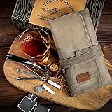 Whitluck's Tobacco Pipe with Waxed Canvas Pipe Roll, Handmade Wood Smoking Pipe with Ultimate Beginner Guide E-Book, Travel Tobacco Pouch - Smoking Gift Set and Accessories