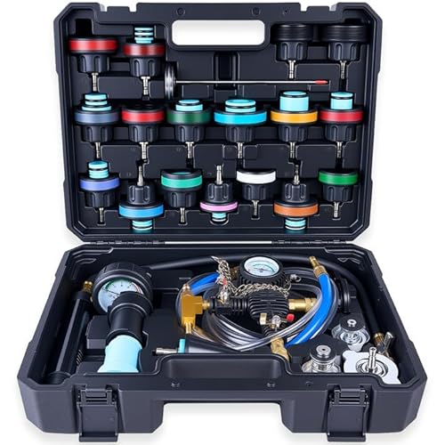 KOOPOOL Coolant Pressure Tester Kit, 30pc Universal Radiator Pressure Tester Set, Professional Coolant Vacuum Refill for Cars Motorcycles Trucks (30-Piece)