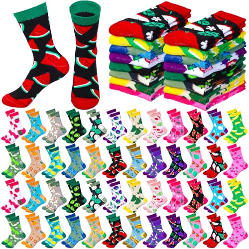 Ramede 48 Pairs Fruits Socks Bulk Colorful Novelty Fruit Pattern Crew Socks Gifts for Women Men(Fruit)