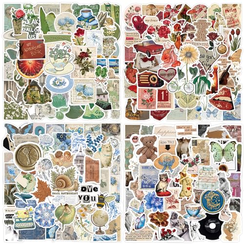 Vintage Stickers 200 Pcs Cute Aesthetic Retro Sticker Pack, Waterproof Vinyl Stickers for Water Bottles Laptop Scrapbooking Journaling MacBook Suitcase Guitar Notebook Diary Skateboard Scooter etc