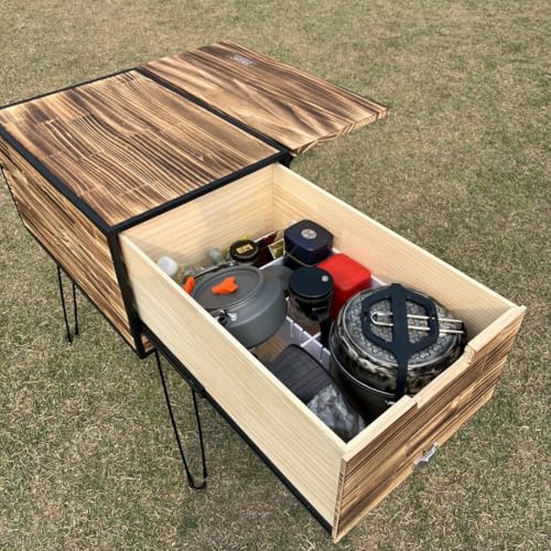 SA&MC All-in-One Camp Kitchen Box Car Camping Cooking Utensil Organizer Station Foldable Kitchen Box for Solo Van Camping Road Trip