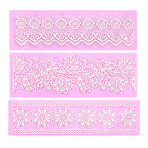 Embossing Lace Fondant Molds, Multi Circle Flowers Lace Mat Wedding Cake Decoration Tool, Rattan Shaped Cupcake Mat Silicone Molds Set of 3