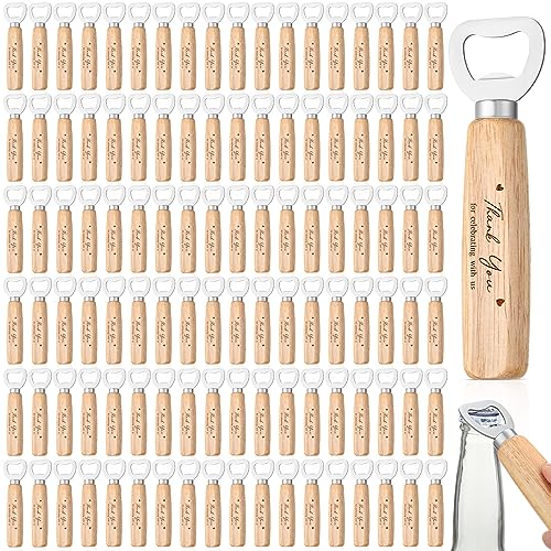 Mifoci Wedding Bartender Bottle Opener Bulk Wood Wine Bottle Opener Thank You for Celebrating with Us Engraved Gifts for Guests Wedding Birthday Party Baby Shower Graduation Souvenirs(100 Pcs)