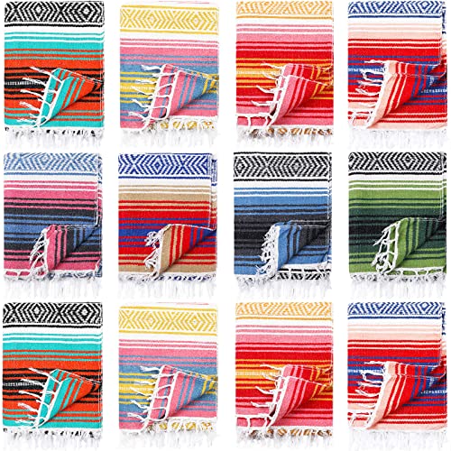 Macarrie 12 Pcs Mexican Beach Blankets Bulk Large Thick Serape Blanket Colorful Striped Yoga Throw for Outdoor Beach Park Picnic Car Couch Home(Bright Colors)