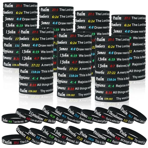 Estune 120 Pieces Bible Verses Bracelets Motivational Quote Rubber Wristbands Religious Silicone Bracelet Inspirational Silicone Wristbands Stretch Unisex for Men Women Party
