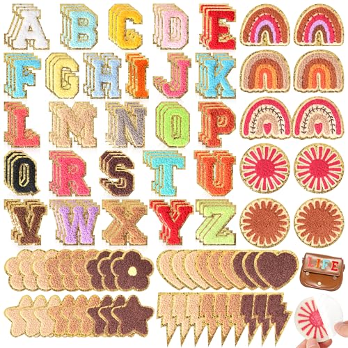 Patches Self-Adhesive Chenille Letters for Clothing: KINGSOW Vintage 124PCS Embroidered Stick On Patch for DIY Crafts - Cute Embroidery Sew On Retro Stickers for Hats Bags Shirts Jackets