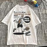 Men Women Japanese Anime T-Shirt Y2K Harajuku Graphic Tee Korean Preppy Short Sleeve Top Vintage Streetwear Oversize Clothes (White,L,Large,Large)