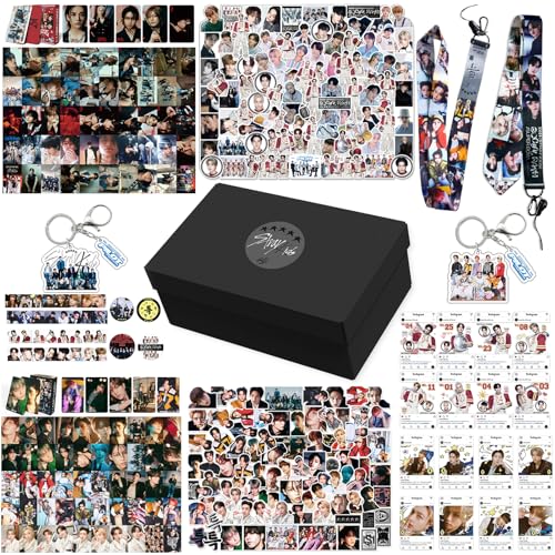Stray Kids 5 Star Album Merch Gift Box Set including 110 PCS Photocards, 16pcs Transparent Cards, 180pcs Laptop Stickers, 2pcs Keychain, 2pcs Lanyards and 2pcs Tape Rolls, Gift for SKZ Fans
